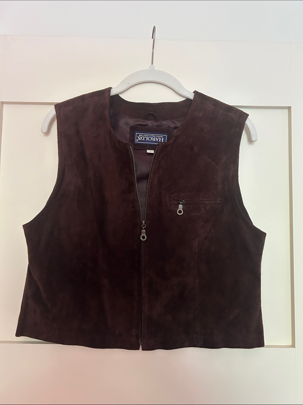 Harolds Brown Suede Zip-Front Vest